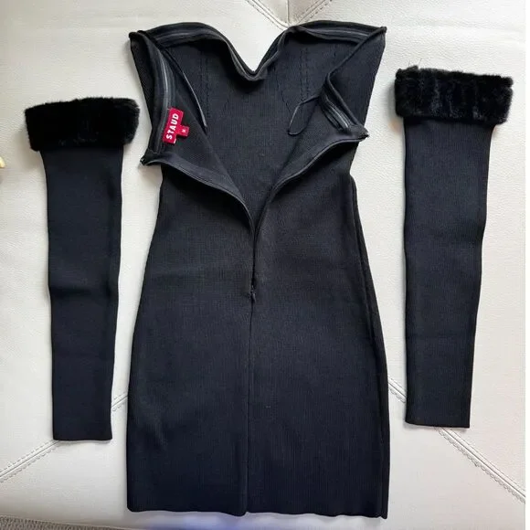 Staud Josee Black Mini Bodycon Dress Size Medium - Picture 6 of 7
